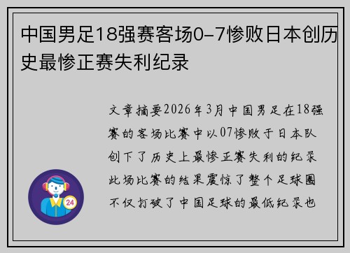 中国男足18强赛客场0-7惨败日本创历史最惨正赛失利纪录