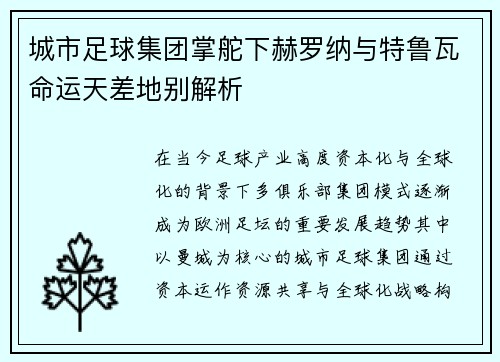 城市足球集团掌舵下赫罗纳与特鲁瓦命运天差地别解析 城市足球集团掌舵下赫罗纳与特鲁瓦命运天差地别解析
